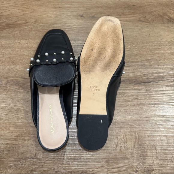 Stuart Weitzman Black Pearl Embellished Mules Leather Size 6 - Picture 5 of 8